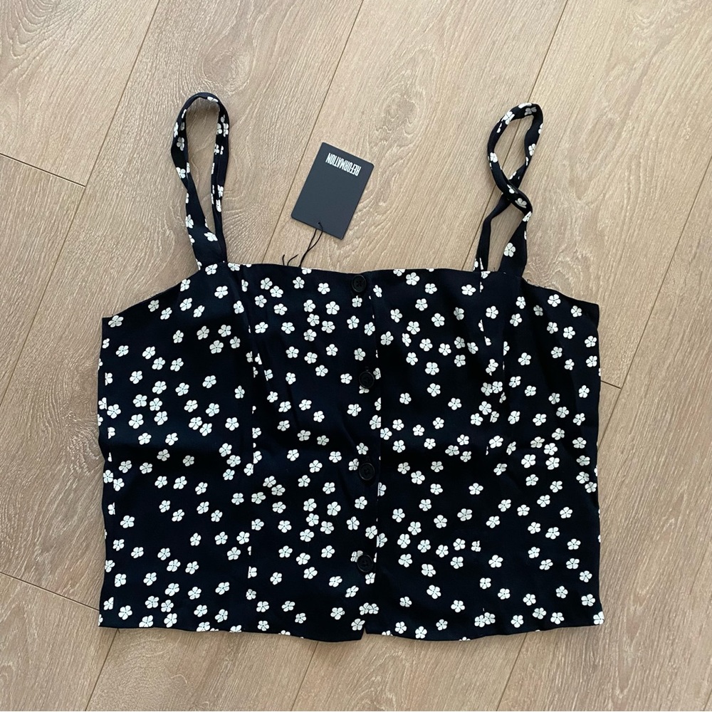 Reformation Black and White Floral Tank Top